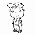 Cute boy standing and skeateboard and coloring Royalty Free Stock Photo