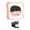 Cute boy student holding bag education with Toast bread Head