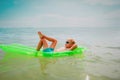 Cute boy swimming at tropical beach, child relax at sea Royalty Free Stock Photo