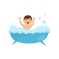 Cute boy taking bath in bubble bathtub, kids activity, daily routine vector Illustration on a white background Royalty Free Stock Photo