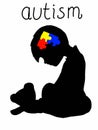 Cute boy and teddy bear autism silhouette illustration illustration drawing line white background