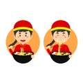 Cute Boy Traditional Chinese Attire Eating Bowl Ramen Noodle