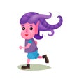 Cute boy troll with purple hair and pink skin, funny fairy tale character vector Illustrations on a white background