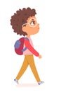 Cute boy walking with backpack to school, little funny schoolboy character in glasses