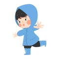 Cute boy wear blue raincoat cartoon Royalty Free Stock Photo