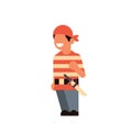 Cute boy wear pirate scarecrow costume happy halloween concept party celebration isolated flat cartoon character Royalty Free Stock Photo