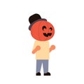 Cute boy wear pumpkin scarecrow costume happy halloween concept party celebration isolated flat cartoon character Royalty Free Stock Photo