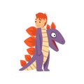 Cute Boy Wearing Dragon Costume, Kid Dressed for Carnival or Masquerade Party Vector Illustration Royalty Free Stock Photo