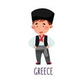 Cute Boy Wearing National Costume of Greece Vector Illustration
