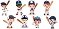 Cute boys with baseball uniforms and holding bats vector graphics illustration