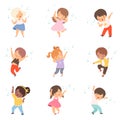 Cute Boys and Girls Singing and Dancing Set, Adorable Children Having Fun and Enjoying Listening to Music Cartoon Vector