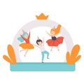 Cute boys jumping on inflatable trampoline, kids having fun at birthday party vector Illustration on a white background