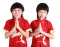 Cute boys wearing red Chinese suit