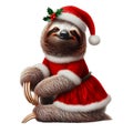 A cute Bradypus in Christmas clothes on a white background with png file with transparent background attached