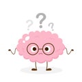 Cute brain in glasses with question mark Royalty Free Stock Photo