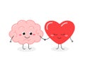 Cute brain and heart hand in hand