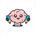 cute brain mascot illustration holding penci