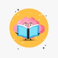 Cute brain mascot reading a book