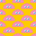 Cute brain pattern. funny Brains cartoon style background. Baby cloth texture. kids character. Childrens style
