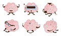 Cute brain in different roles. Vector illustration.