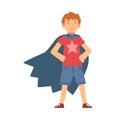 Cute Brave Boy Character in Blue Cape Vector Illustration