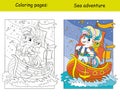 Cute brave unicorn sailor pirate coloring book vector