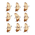 Cute Brazil nuts characters set with different emotions vector illustration. Royalty Free Stock Photo