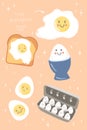 Cute breakfast egg faces vector set