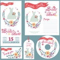 Cute bridal shower design template cards set with dress Royalty Free Stock Photo