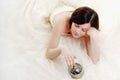 Cute bride holding a magic silver ball Royalty Free Stock Photo