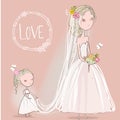 Cute bride with a little girl