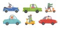 Cute bright animals ceremony in colourful cars