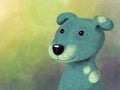 Cute bright cheerful illustration. hand drawn portrait of a blue puppy on a green background