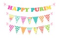 Cute bright and colorful bunting flags for Happy Purim jewish holiday