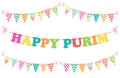 Cute bright and colorful bunting flags for Happy Purim jewish holiday