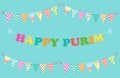 Cute bright and colorful bunting flags for Happy Purim jewish holiday