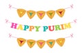 Cute bright and colorful bunting flags for Happy Purim jewish holiday