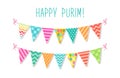 Cute bright and colorful bunting flags for Happy Purim jewish holiday Royalty Free Stock Photo