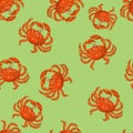 Cute, bright and colorful summer beach crab seamless pattern