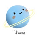 Cute bright colorful Uranus. Isolated on white background