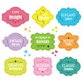 Cute bright colors vintage and modern different shapes banners and message boards with dashed borders design elements set on white