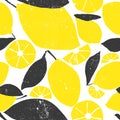 Cute bright and fun summer seamless pattern. Fresh lemon graphic drawing. Modern and trendy mix of colors yellow and black. Grunge