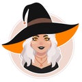 Cute bright girl in witch hat Royalty Free Stock Photo