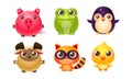 Cute Bright Glossy Animals Set, Sheep, Cat, Chicken, Pig, Frog, Penguin Vector Illustration