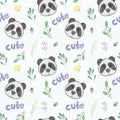 cute bright kind funny children's pattern with panda bears inscription cute and beautiful twigs and flowers