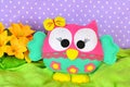 Cute bright owl toy. Children felt crafts Royalty Free Stock Photo