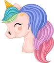 Cute bright rainbow unicorn creature with stars template.