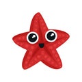 Cute red sea star with big shiny eyes. Adorable marine creature. Small aquatic animal. Flat vector for kids t-shirt Royalty Free Stock Photo