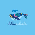 Cute bright tribal whale in the ocean. Vector logo design