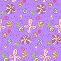 Cute bright violet doodle floral pattern